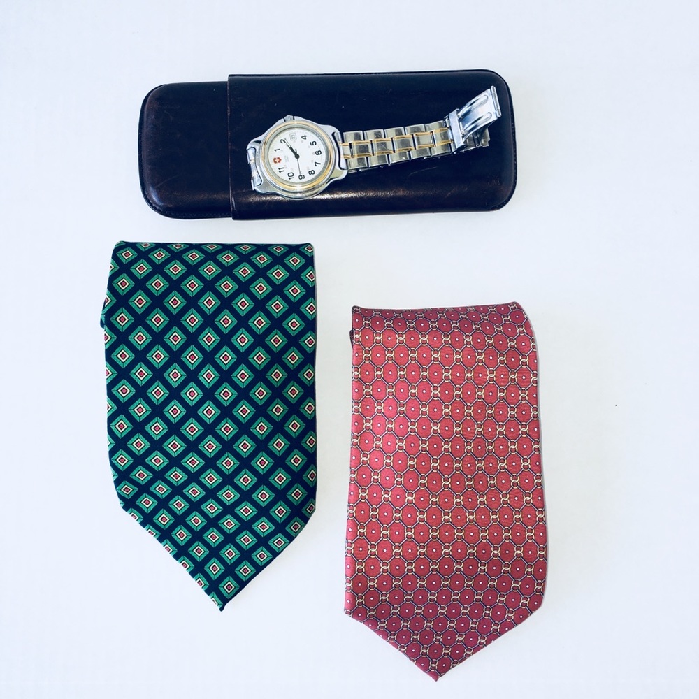 🎈 ITALIAN SILK TIE MEN RUST COLOR GOLD RINGS - Picture 6 of 7